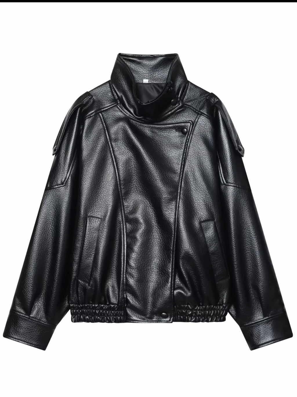 Black Oversized Faux Leather Moto Jacket