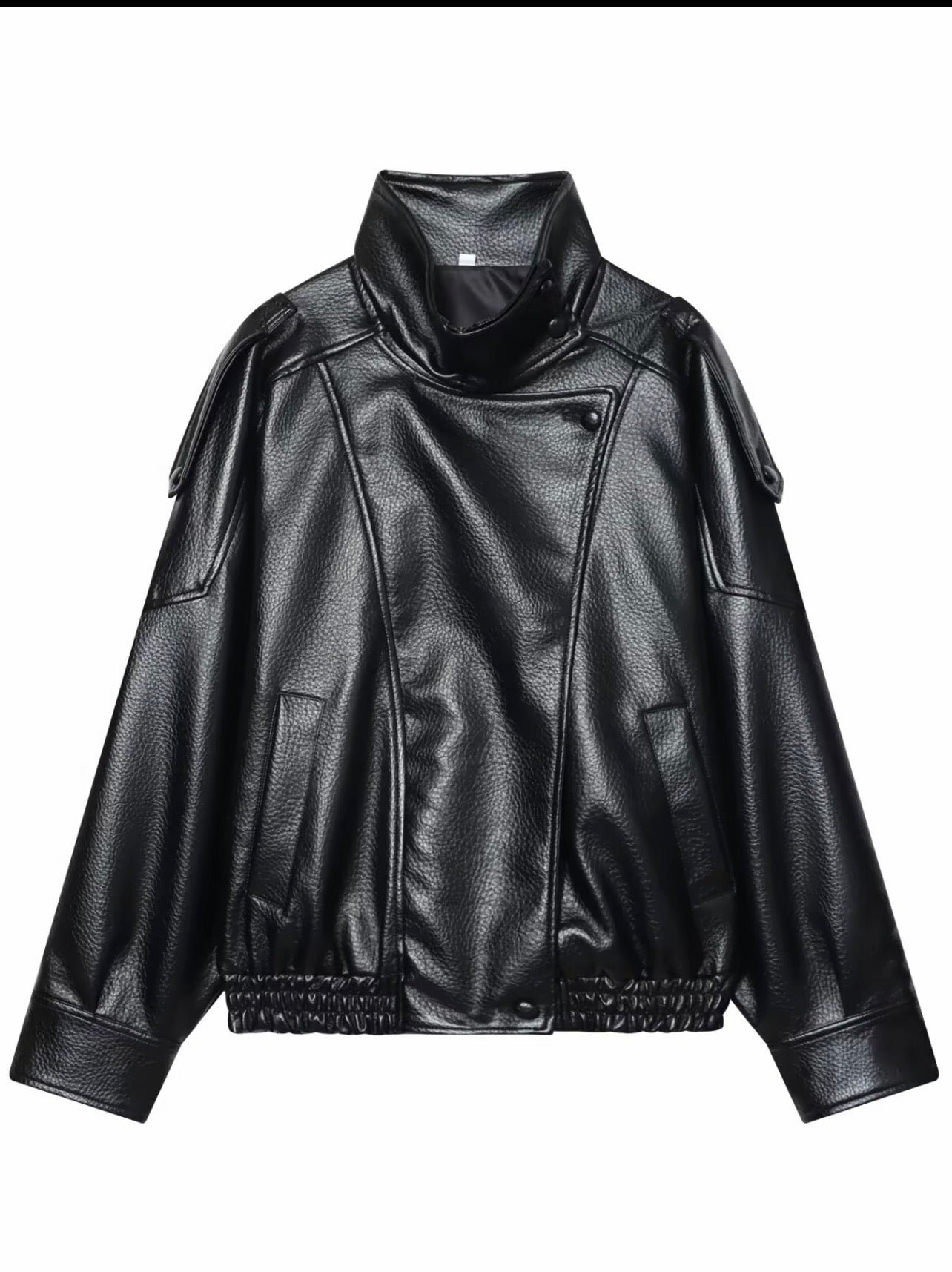 Black Oversized Faux Leather Moto Jacket