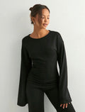 Elegant Black 2-Piece Lounge Set – Long Sleeve Top & Wide Leg Pants
