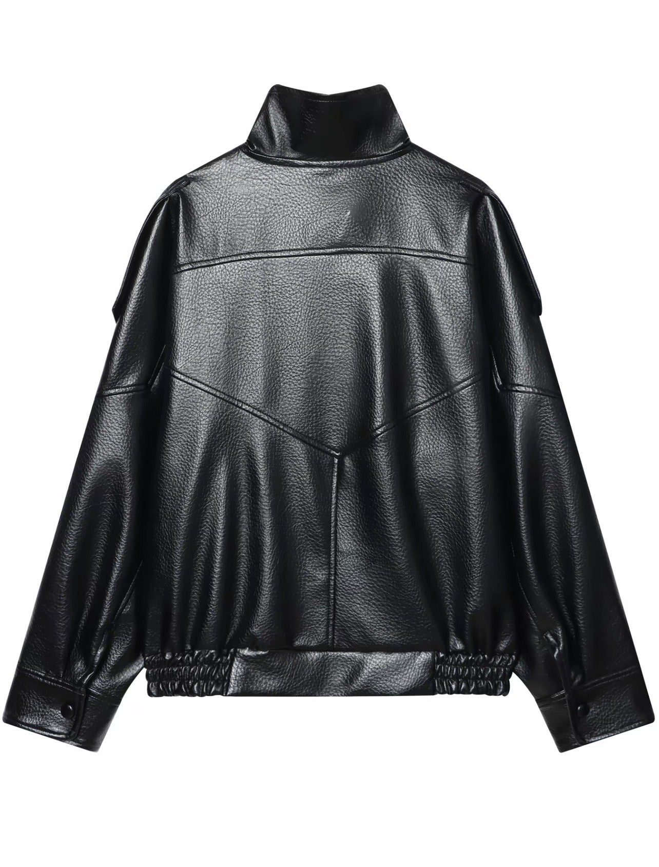 Black Oversized Faux Leather Moto Jacket